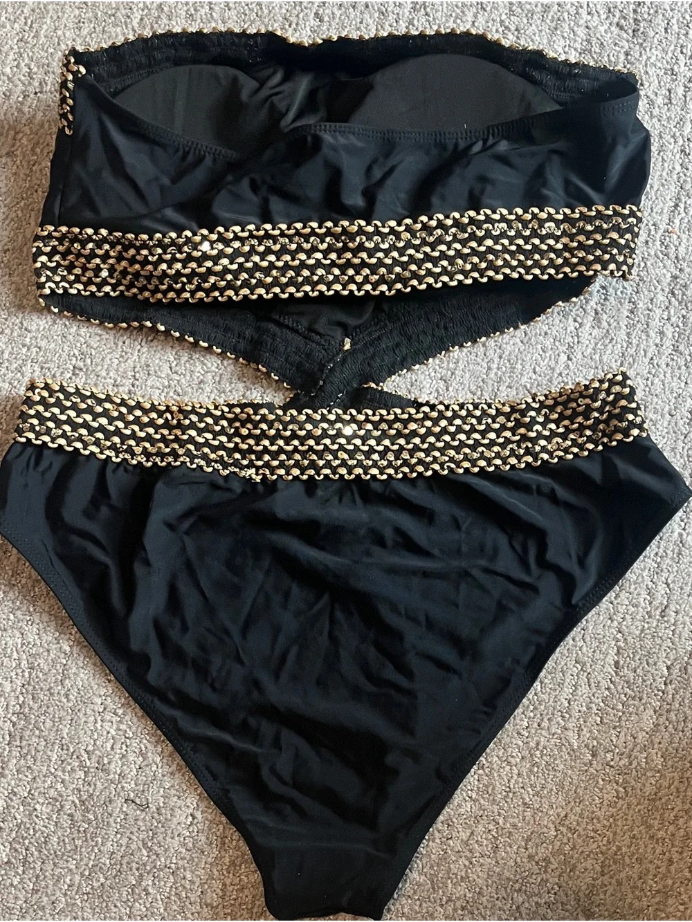 Stitch Detail Strapless One Piece Swimsuit Cut Out Bandeau XL. 2643/bb15-1
